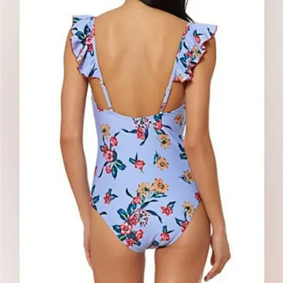 Jessica Simpson Garden Girl Frill Shoulder One Piece Swimsuit size large